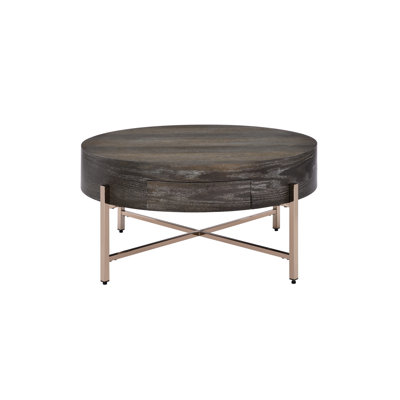 Table basse en bois brun et champagne avec tiroir Modern Flair 1 en champagne, présentant un attrait durable en métal chêne foncé