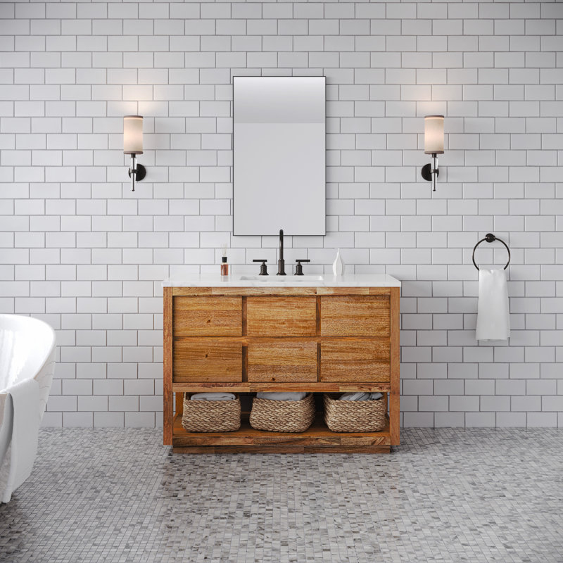 Oakman 48 In. Mango Wood Single Sink Carrara White Marble Countertop Bath Vanity With Oil-Rubbed Bronze Faucet