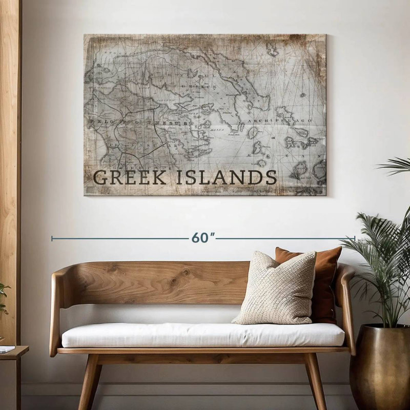 Carte des îles grecques d'Aliaz, rétro, H 32 po x l 48 po