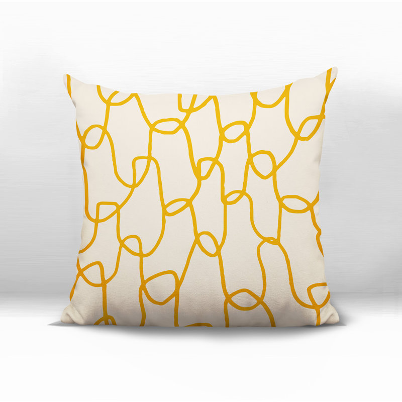 Oreiller carré réversible intérieur / extérieur Fina, H 15 po x l 15 po, Jaune / noir / blanc cassé abstrait