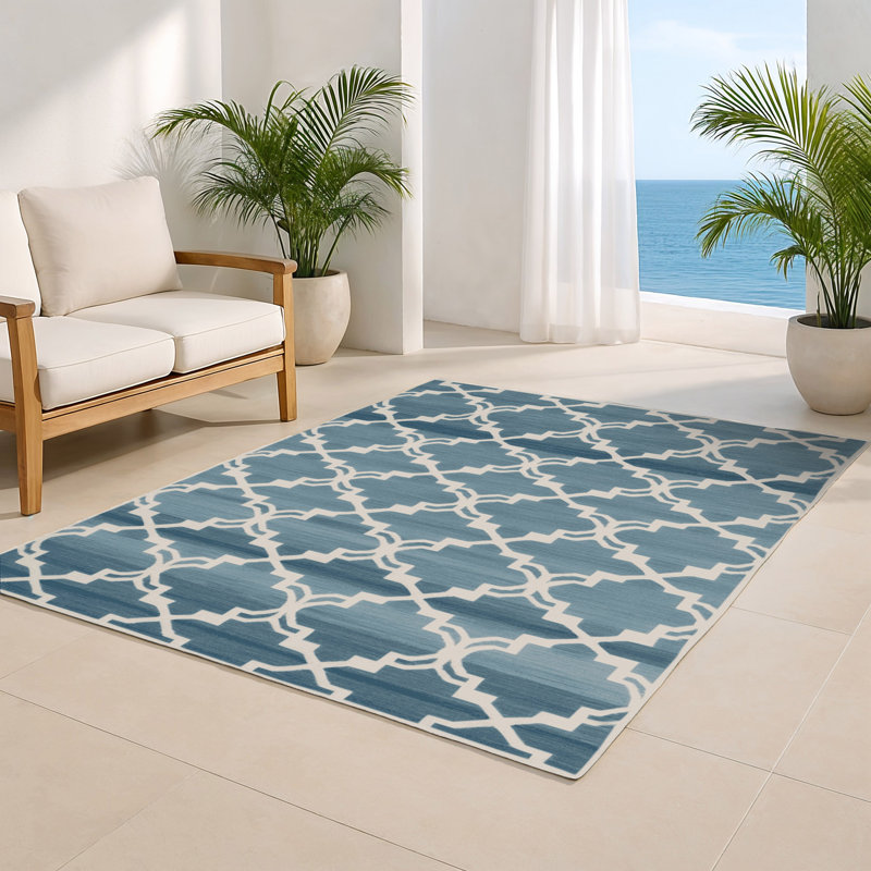 Trellis Blue Indoor and Outdoor Area Rug, Rectangle 2' x 3'