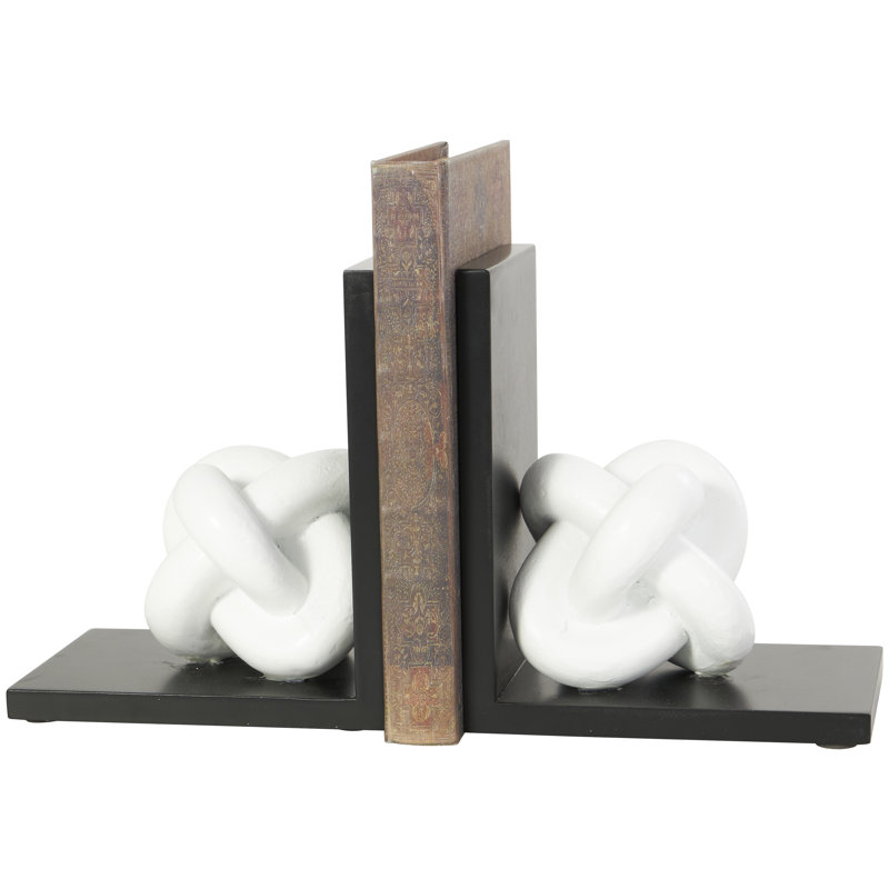 Domeniks Wooden Knot Decorative Bookends with Stands Set, White