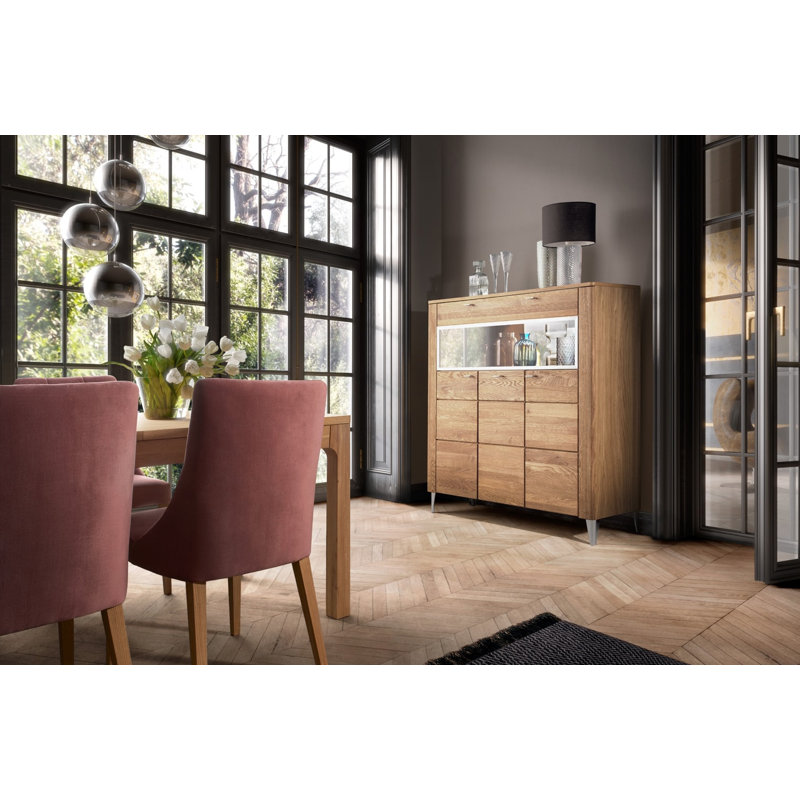 Sledmere Manufactured + Solid Oak Wood 3-Door 1 Flap Display Cabinet