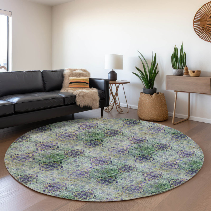 Premium Machine Washable Cerrito AMF557 Purple Rug, Round 8'