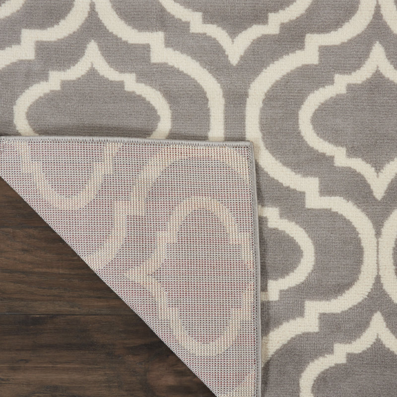 Tapis géométrique gris / ivoire Kardinya, Tapis de couloir 2 pi x 4 pi