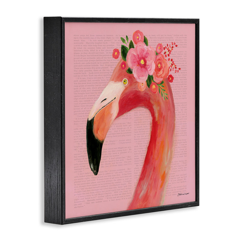 «Floral Flamingo Pink Portrait», impression, Giclée encadrée noir minuit, H 17 po x l 17 po