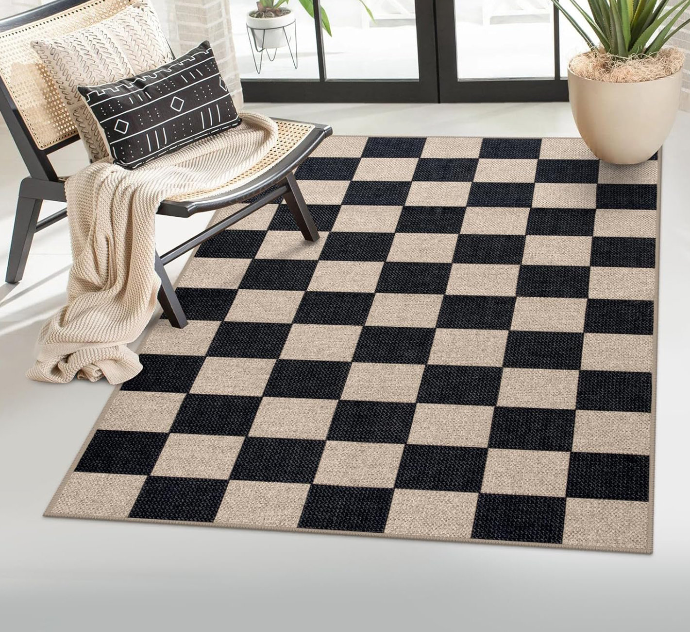 Latitude Run® 3x5 Outdoor Check Patio Washable Rug for Entryway Indoor ...