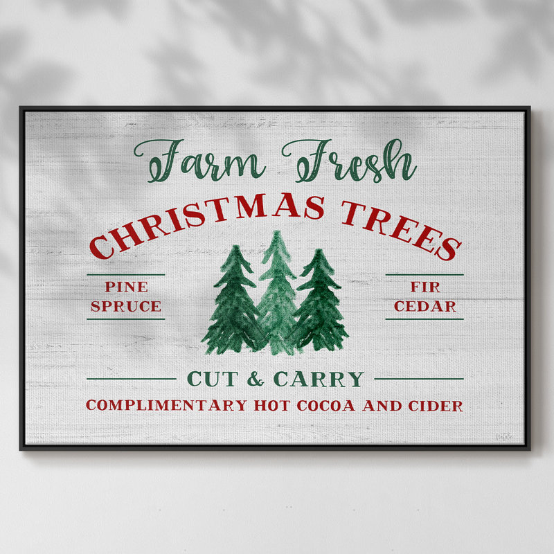 «Farm Fresh Christmas Trees», peinture sur toile encadrée, H 25 po x l 37 po x P 2 po, Cadre noir