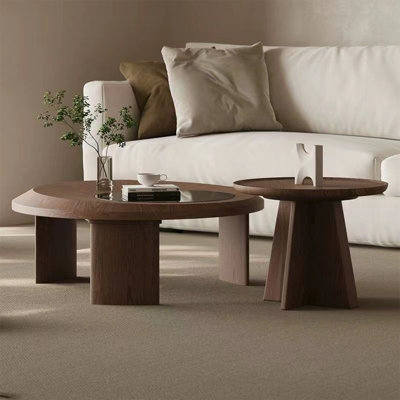 Ensemble de tables basses rondes en bois manufacturé brun