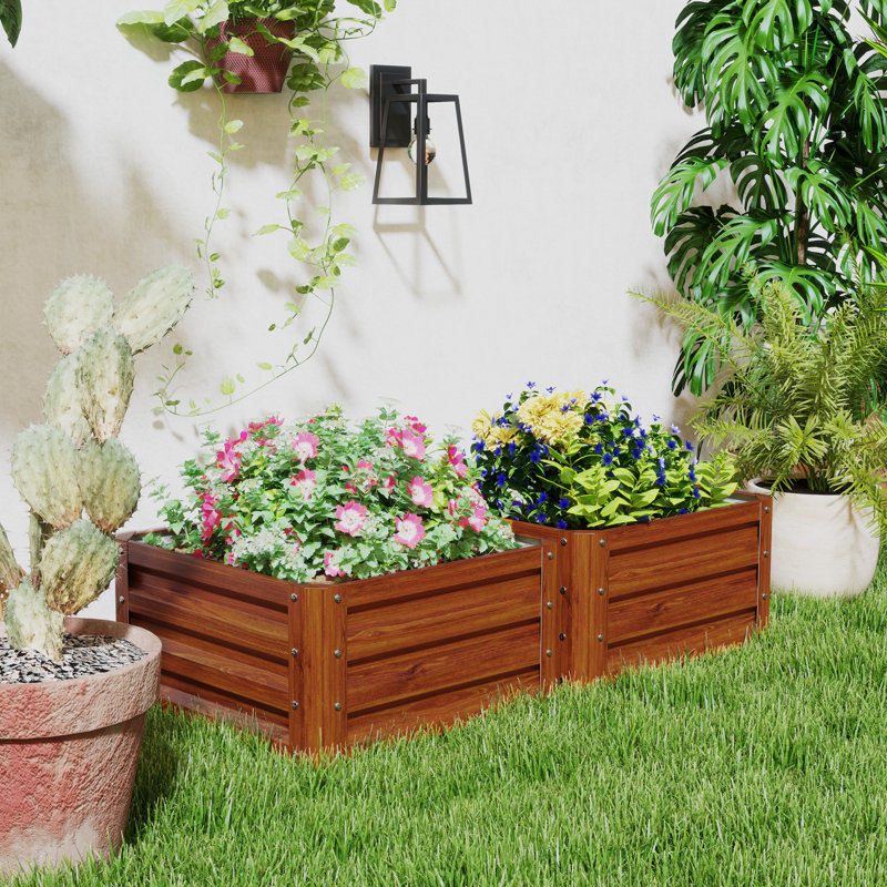 Lit de jardin surélevé en métal Evelin, 12" H x 23.5" W x 23.5" D, Brown, 2