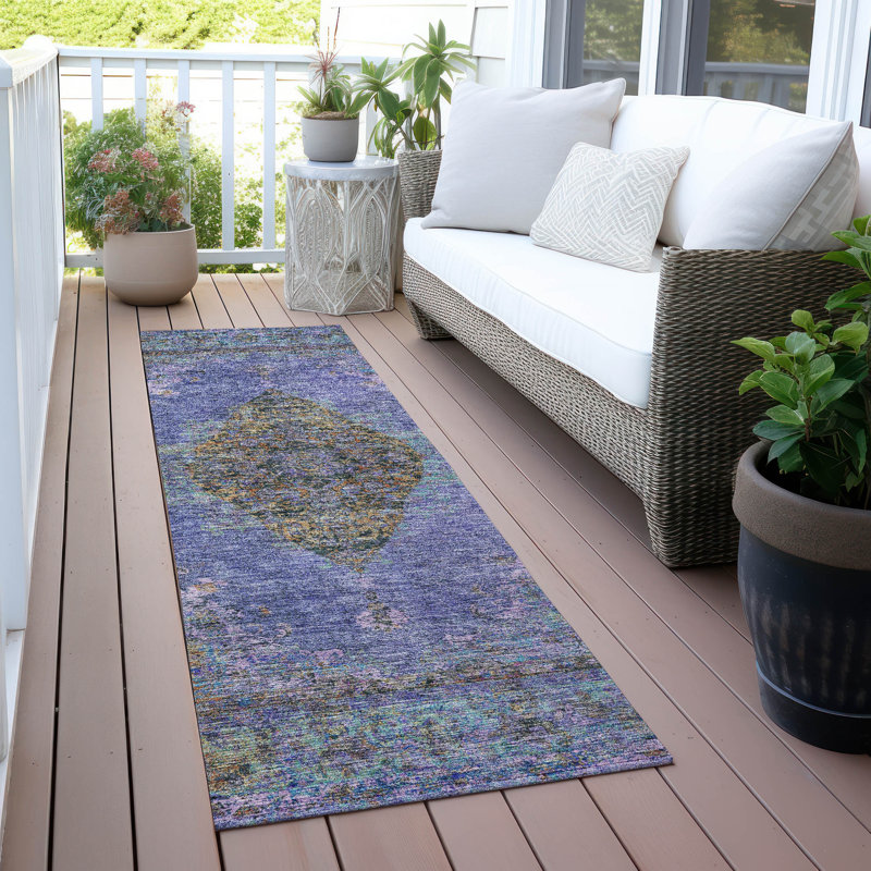 Machine Washable Indoor/Outdoor Xhevrie Purple Rug, Runner 2'3" x 7'6"
