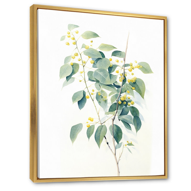 «White Green Minimalisme Eucalyptus Essence» sur toile, H 32 po x l 16 po x P 1,5 po, Cadre flottant doré