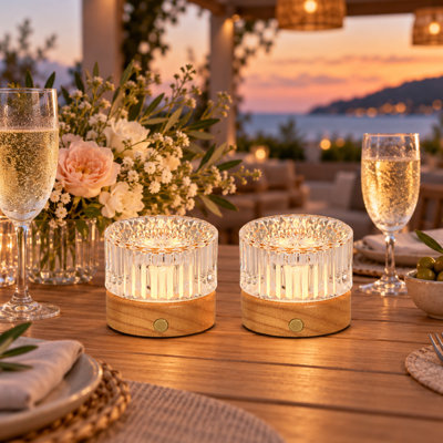 Lampes de table miniatures DEL en cristal rechargeables, veilleuses sans fil à intensité variable 3 couleurs (paquet de 2)