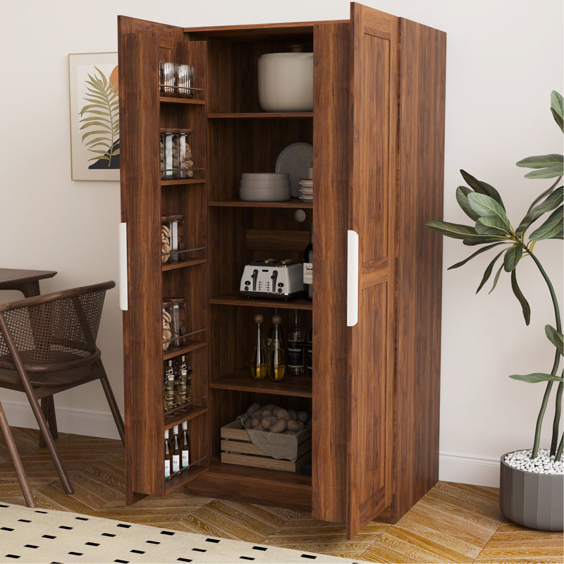 Le buffet autoportant en noyer de 64,63 po avec portes et tablettes offre un espace de rangement supplémentaire en noyer pour une organisation efficace de la chambre à coucher