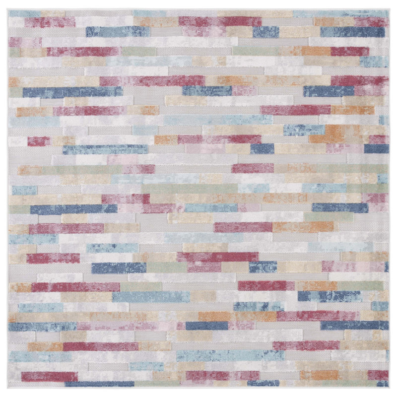Saram Performance Striped Indoor/Outdoor Area Rug, Square 6'7"