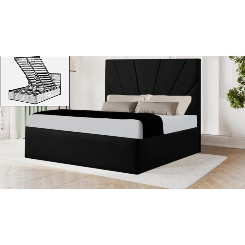 Bhorelal Upholstered Ottoman Storage Bed, Black, Double (4'6)