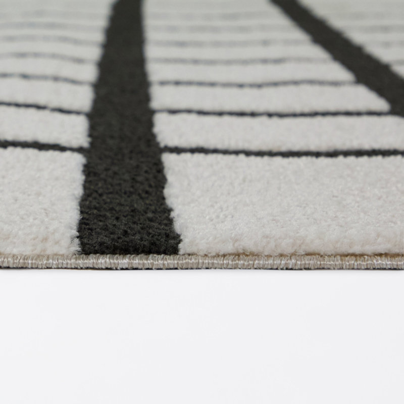 Rembold Cream/Black Geometric Modern Area Rug, 7'10" x 10'