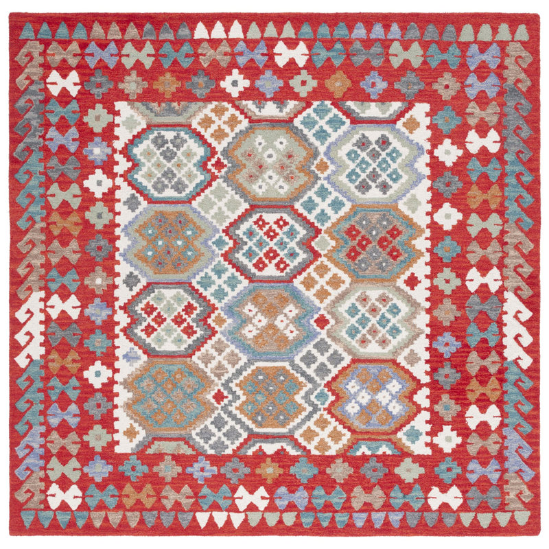 Tapis rouge / ivoire Horwich 413, Carré 7 pi