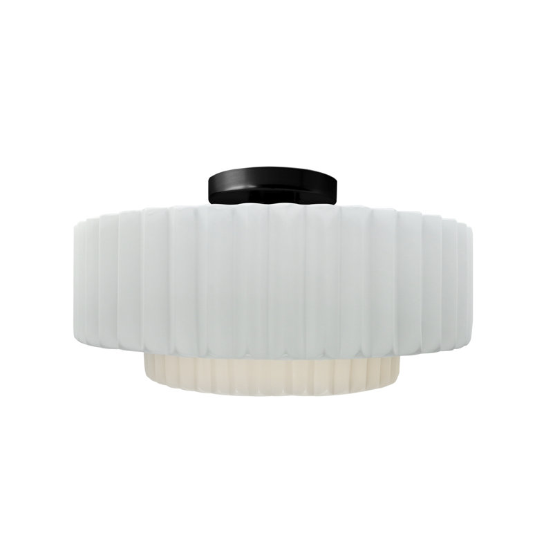 Radiance Ceramic Pleated Semi-Flush Mount, 8" H x 16.5" W x 16.5" D, Matte Black, Gloss White/Gloss White