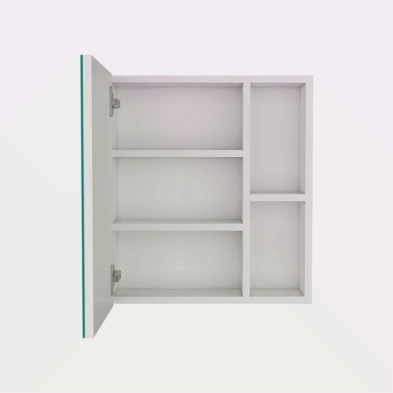 Armoire à pharmacie à porte simple H 19 po avec miroir, cinq tablettes intérieures, Blanc