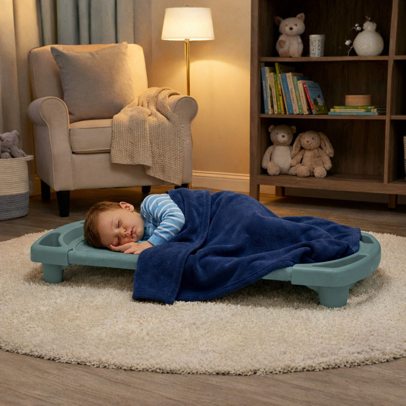 Berceau de garde pour enfants Angeles SpaceLine, lit de bébé empilable pour tout-petits pour enfants d'âge préscolaire et de classe, taille simple, vert sarcelle