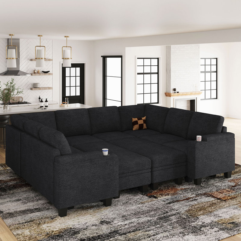 Anjanette Chenille Modular Sleeper Sectional with Storage, Dark Gray Chenille