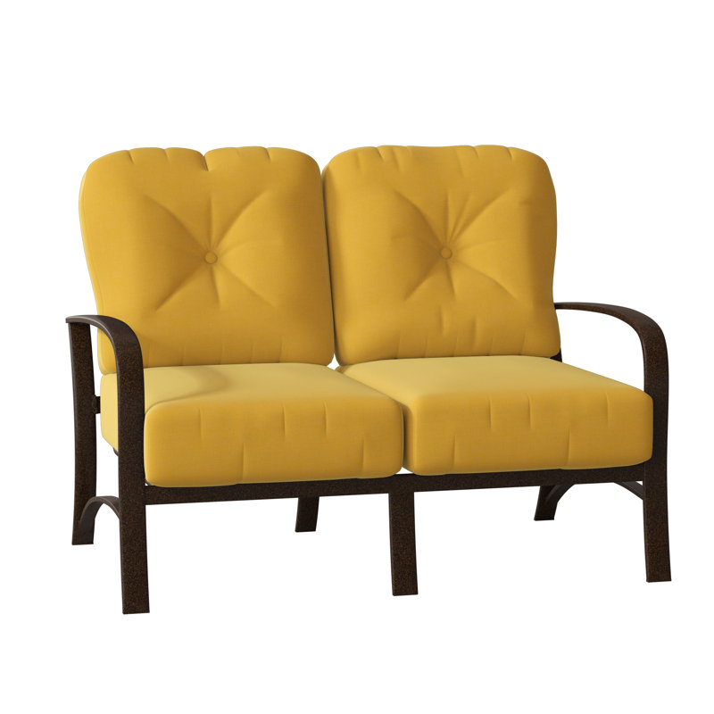 Fremont Outdoor 2 - Seat Loveseat, Canvas Heather Beige Sunbrella® Canvas, Chestnut Brown