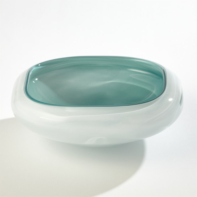 Bol carré carré en verre azur, H 4,5 po x l 12,25 po x P 12,25 po