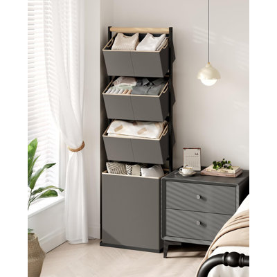 4-Tier Grey Vertical Laundry Basket,Laundry Hamper Sorter for Small Space