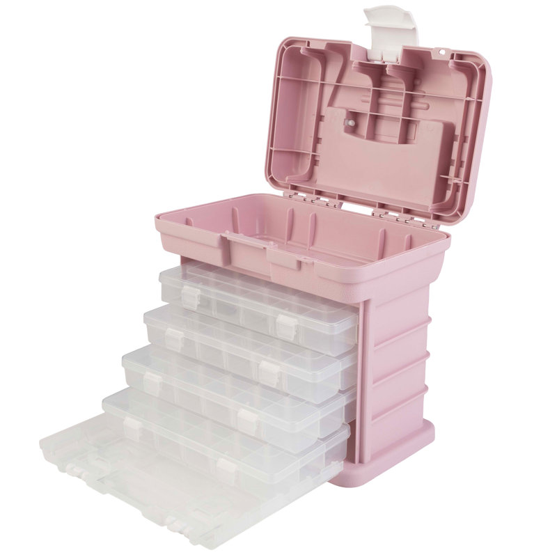 Stalwart Small Parts Organizer Tool Box - with Drawers and Customizable Compartments, Pink