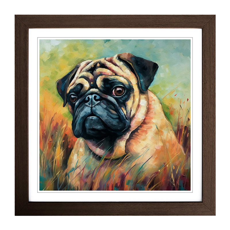 Pug Colour Field No.2 - Single Picture Frame Print on Wood, Walnut