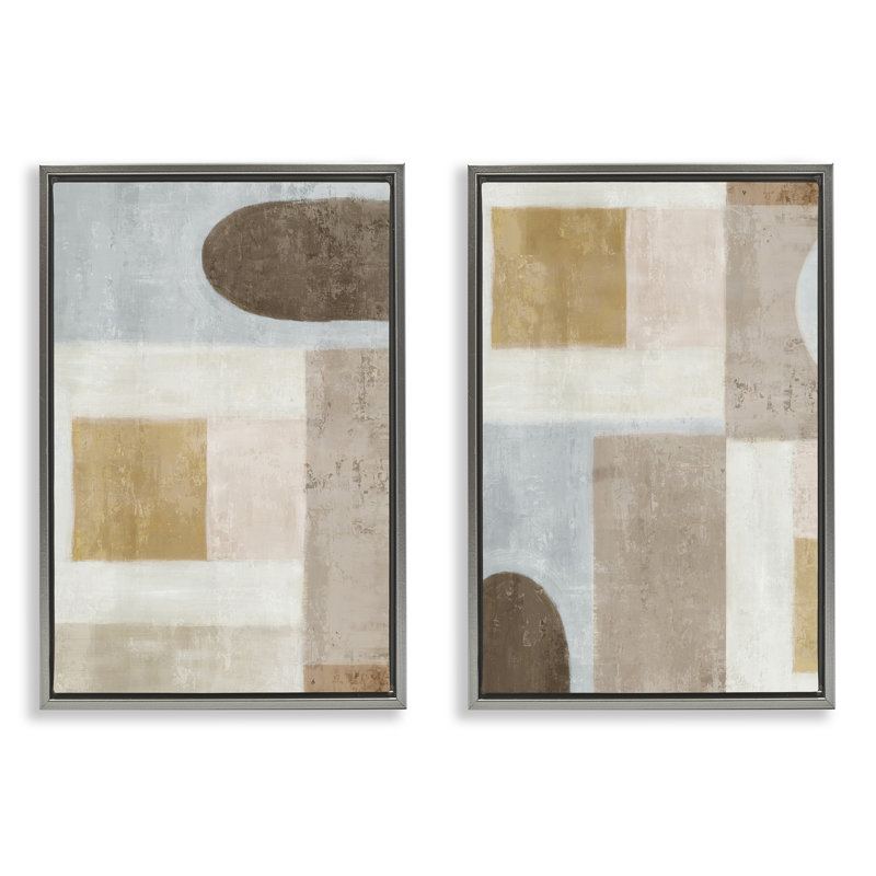 Geometric Subtle Drifts 2pc Floating Frame Set, design by Emma Peal, Lustre Grey Floater Frame, 25" H x 17" W