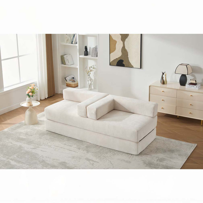 Canapé-lit pliant avec coussins Chenille, Beige