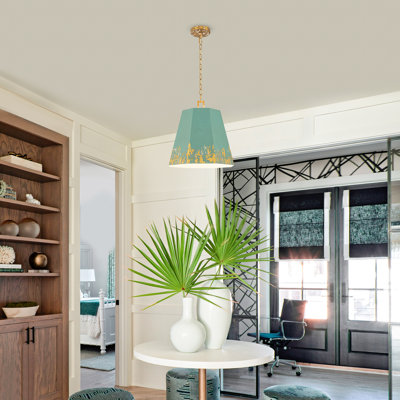 Hand-Distressed Gold Octagonal Pendant Light, 15" Adjustable Chain, Mint Green Kitchen Island Lighting, E26 Base, UL Listed