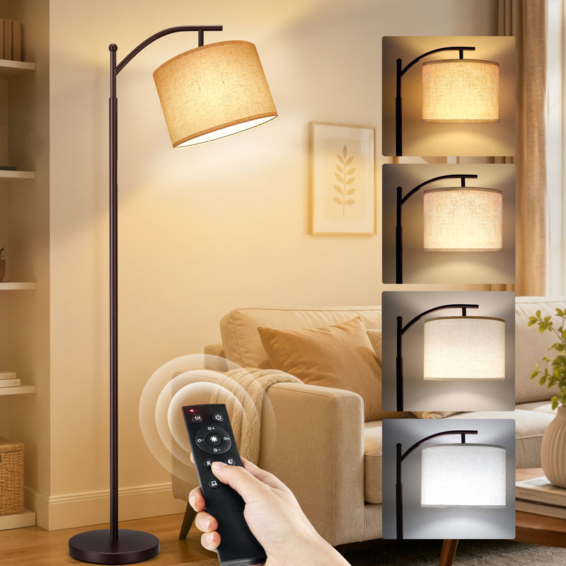 63'' LED Arched/Arc Floor Lamp With Remote Switch And Foot Switch, Brown