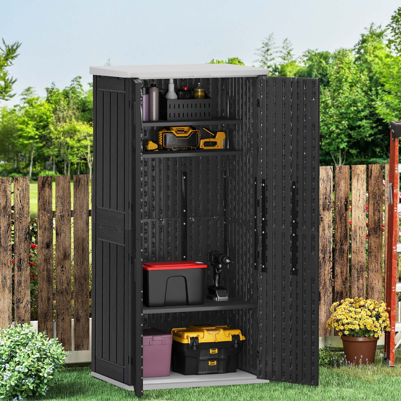 2.6 ft.W X 1.9 ft. D  30 Cu Ft Vertical Resin Outdoor Storage Shed with 4 Adjustable Shelves, Gray/White