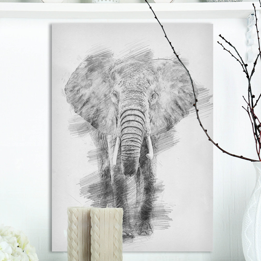 'Black and White Elephant' Drawing Print on Wrapped Canvas East Urban Home