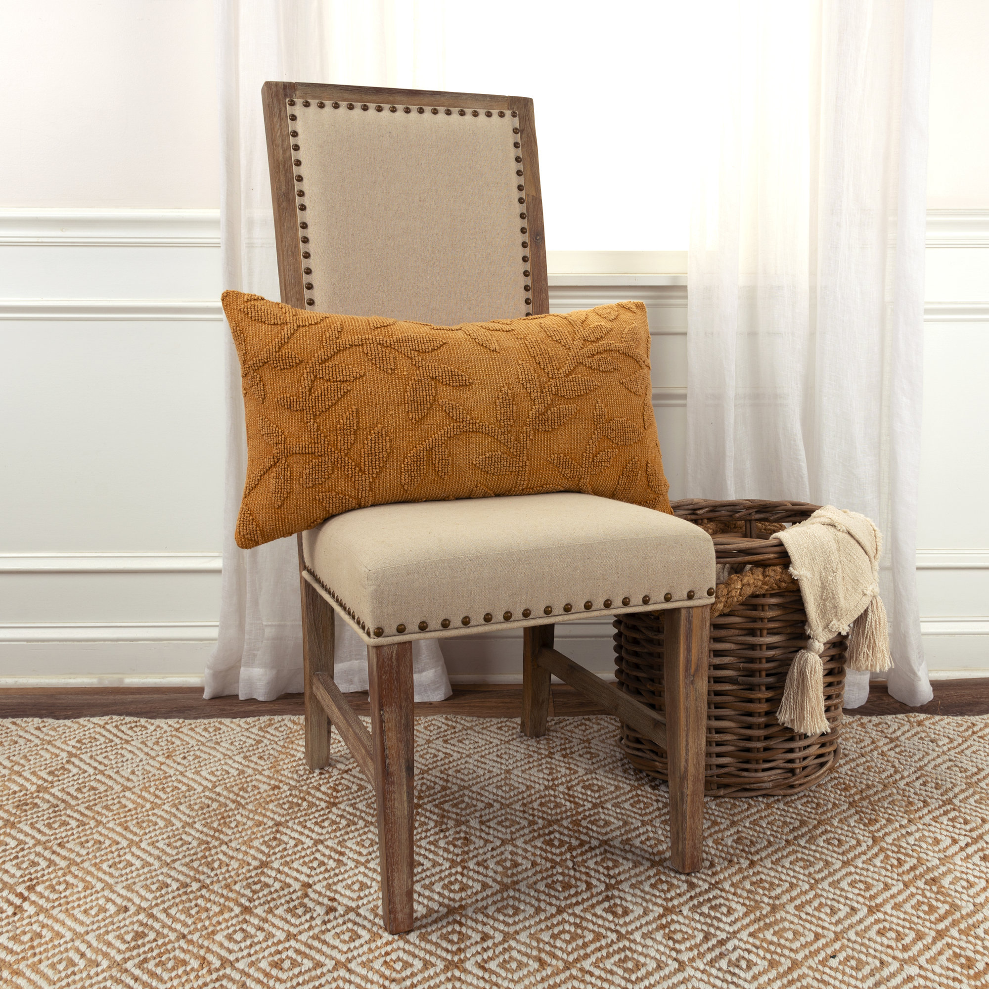 Bess Floral Lumbar Throw Pillow, Pumpkin