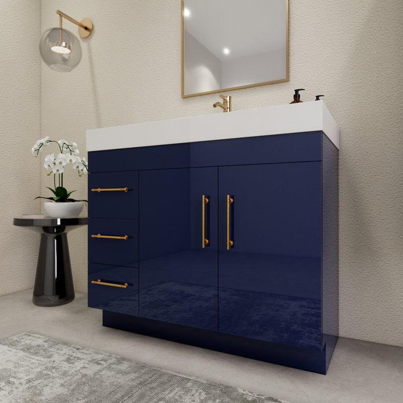 Ensemble de meuble-lavabo simple 42 po avec tiroirs et portes, Bleu nuit