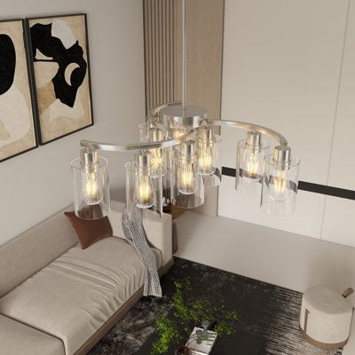 Powerful Modern Farmhouse | Brushed Nickel Chandelier | Industrial Ambiance For Dining Room, Kitchen Island, Living Room