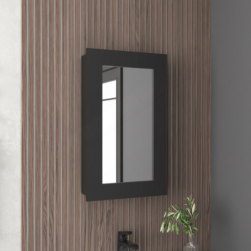 Armoire à pharmacie à miroir étroit H 25,7 "x l 15,7", une porte avec trois tablettes intérieures pour la salle de bain, noir cuisine