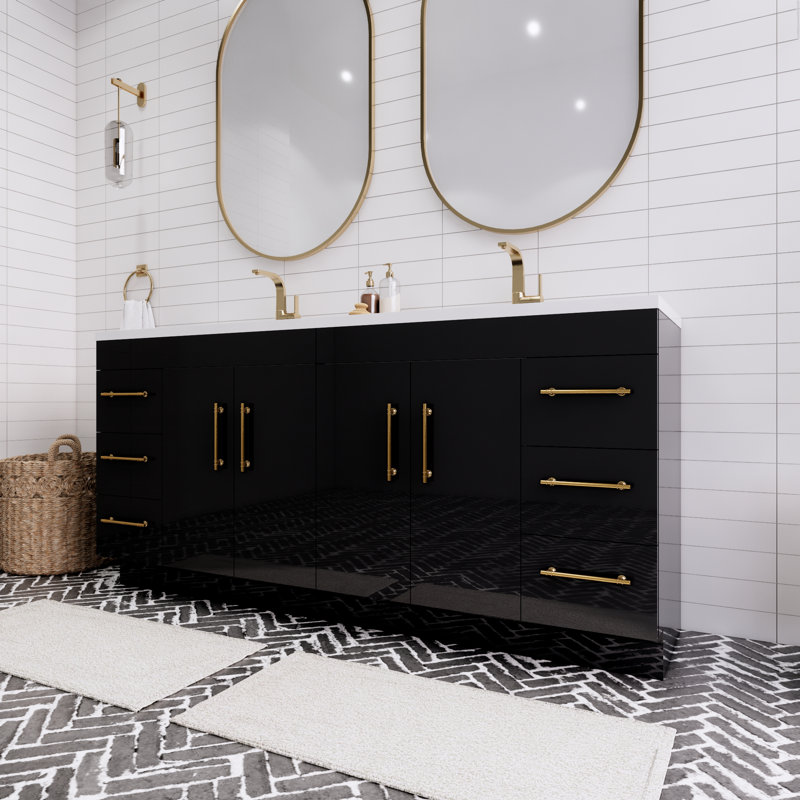 Spring 72" Double Bathroom Vanity Set, Gloss Black