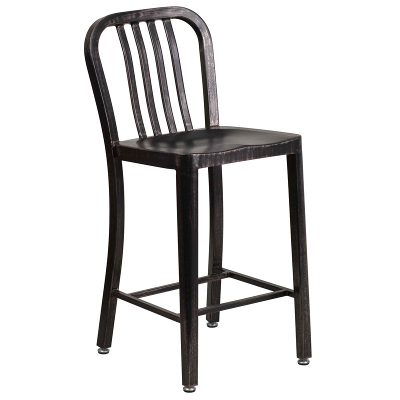 Carouthers 24" Commercial Grade Metal Counter Height Stool with Footrest by Flash Furniture, Antique Black