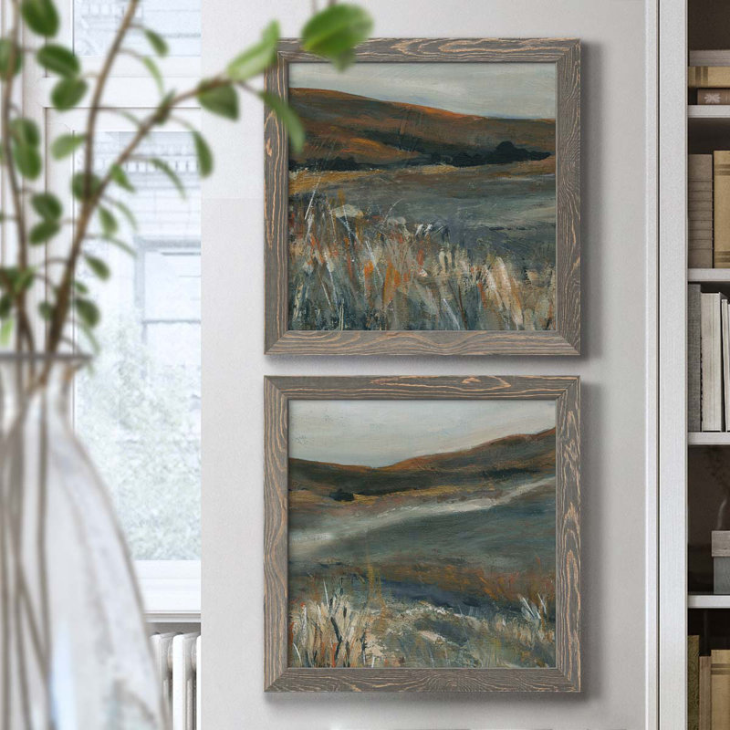 «Copper Dusk I», ensemble de 2 peintures sur toile encadrées, H 17 po x l 34 po x P 1,5 po, Cadre gris