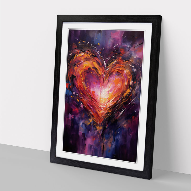 Love Heart Gestural Art - Framed Print, 34cm H x 25cm W x 2cm D, Black Framed