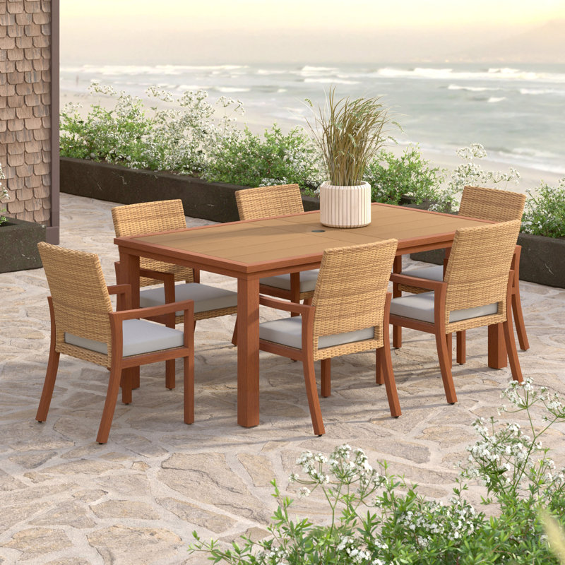 Ensemble de salle à manger rectangulaire pour 6 personnes 76 po avec housses de coussin Sunbrella Tullio