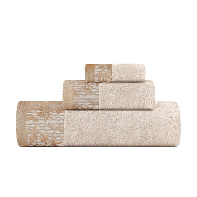 Ensemble de serviettes de bain en coton de poids moyen à bordure florale en jacquard pour la salle de bain Carinna