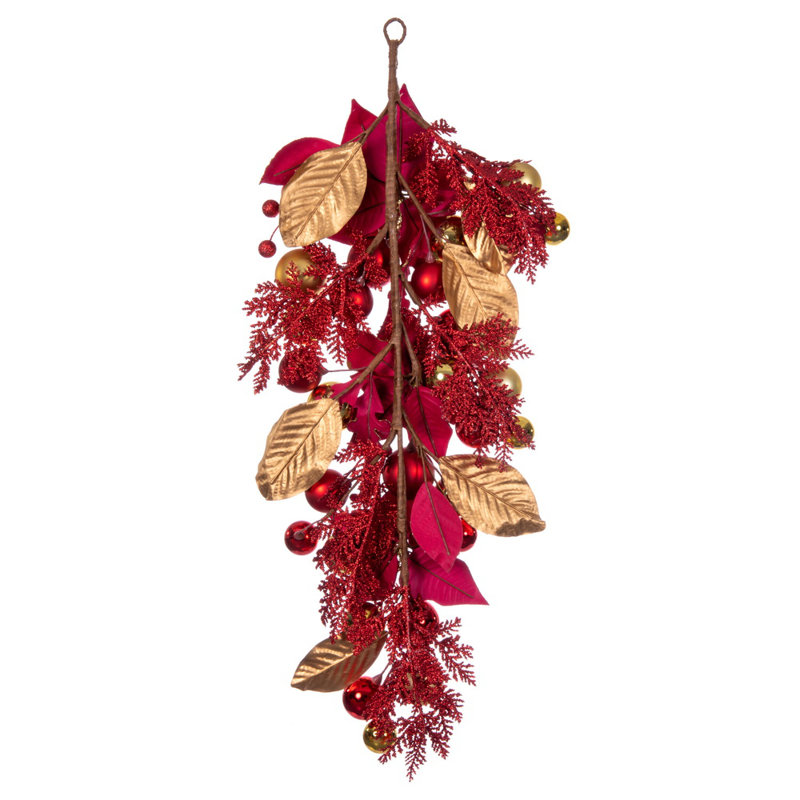 Vickerman Red Poinsetta Collection Faux Poinsettia Swag