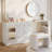 Modern Corner Vanity Desk with Storage, L-Shaped Makeup Vanity with Rotating Tabletop & Cabinet-380330134