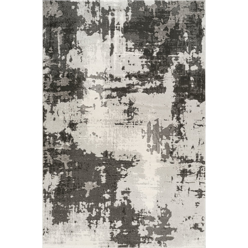 Tapis moderne gris et ivoire Blair, Gris / Ivoire, 5 pi 0 po x 7 pi 10 po